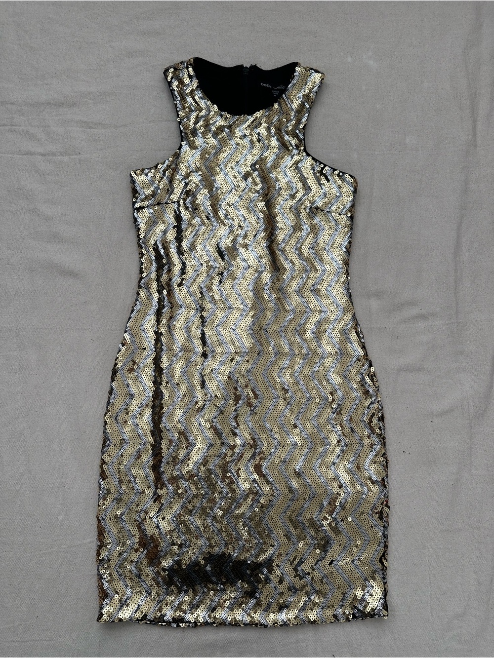Bebe Addiction Metallic Sequin Chevron Mini Party Dress Medium Glam GlitzBodycon - Picture 10 of 14